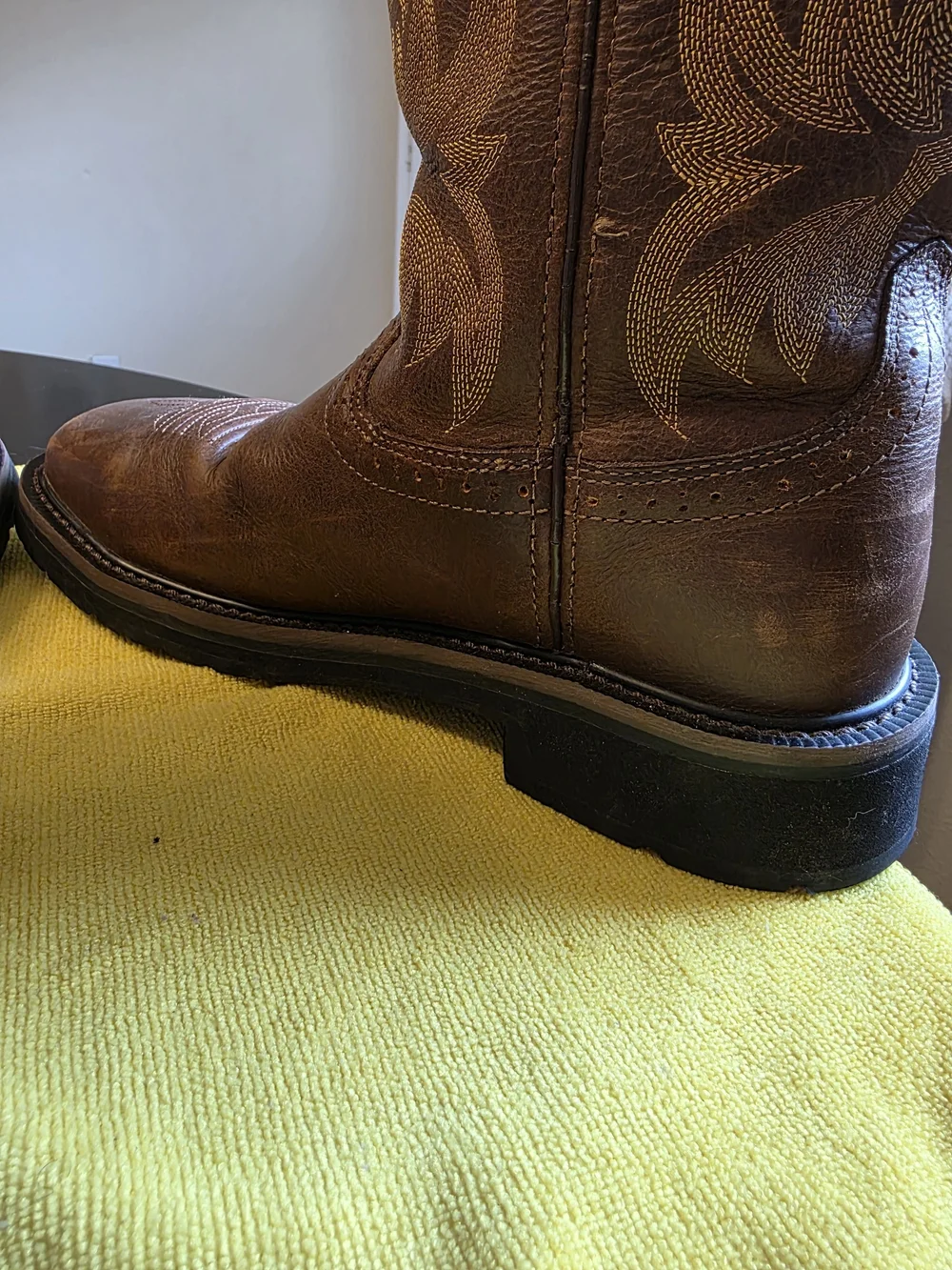 Justin Stampede Handler Comp Toe Cowboy Work Boots Mens Size 7D Brown Leather